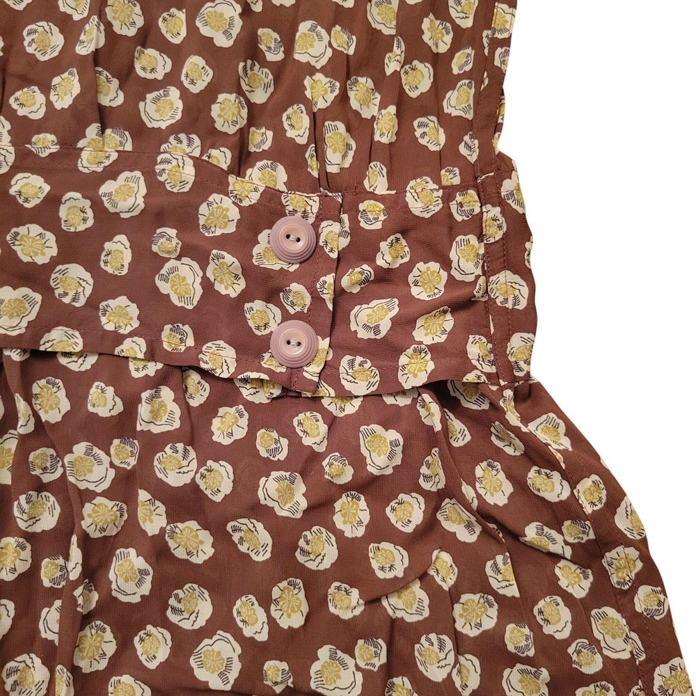 Flax Floral Brown A Line Dress M Boho Lagenlook Autumn School Girl Prairie Boxy - Picture 5 of 6